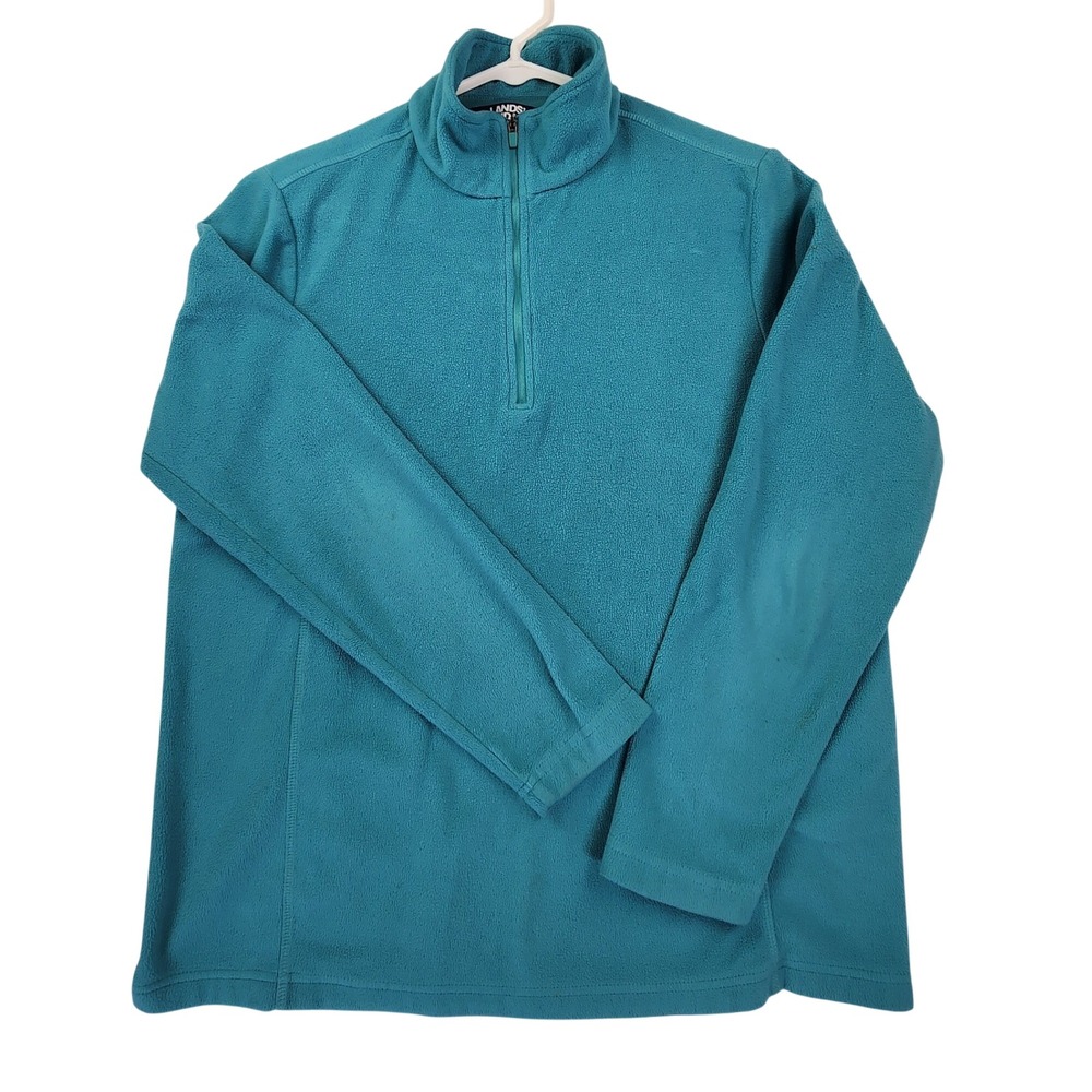Lands End Size M Teal Fleece Quarter Zip Pullover Gorpcore Outdoor Hiking Warm